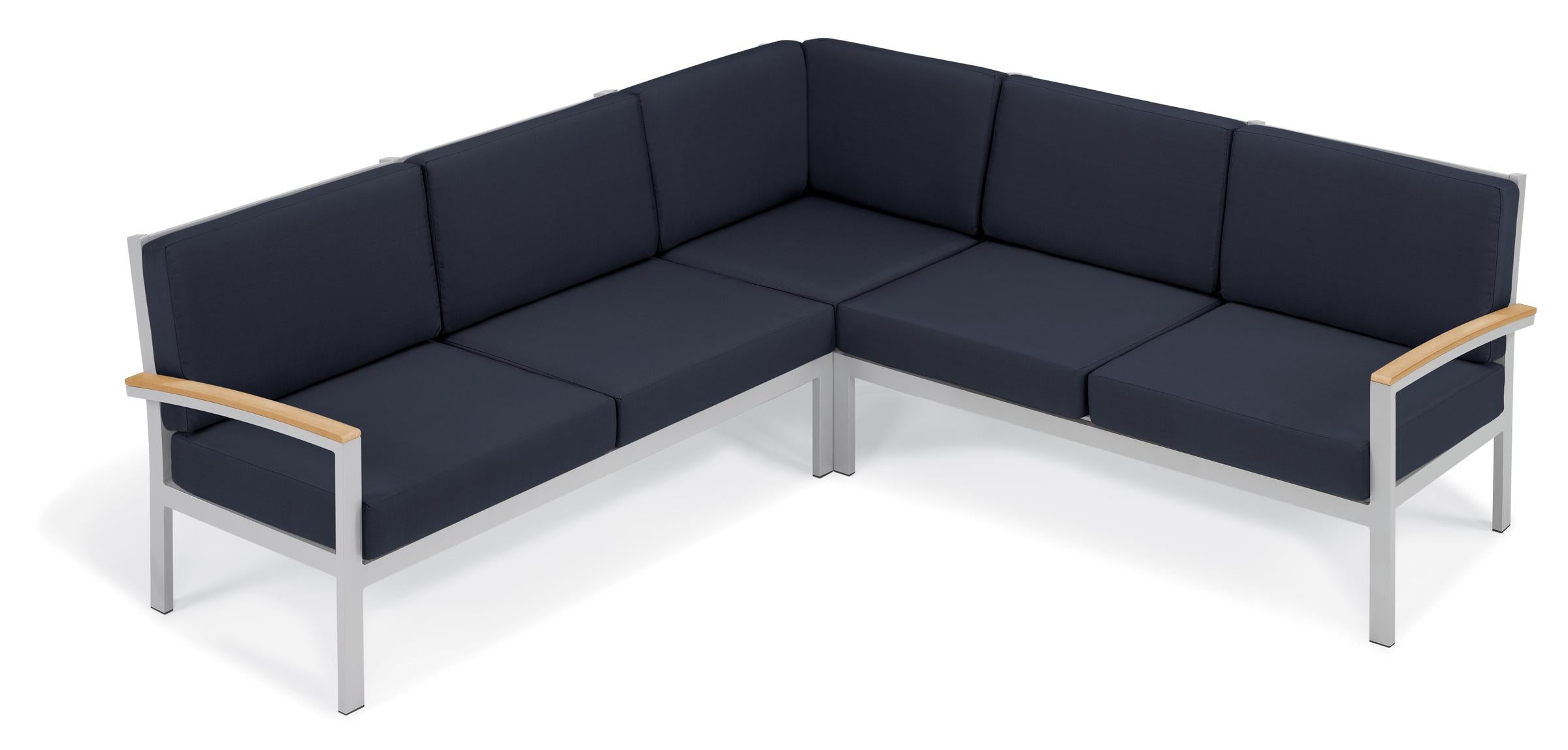 Travira 3-Piece Loveseat Tekwood Chat Set - Midnight Blue Cushion - Natural Tekwood