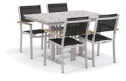 Travira 5-Piece 34X48'' Table And Sling Chair Bistro Set - Black-Sling Sling - Natural-Tekwood - Ash-Lite-Core Top