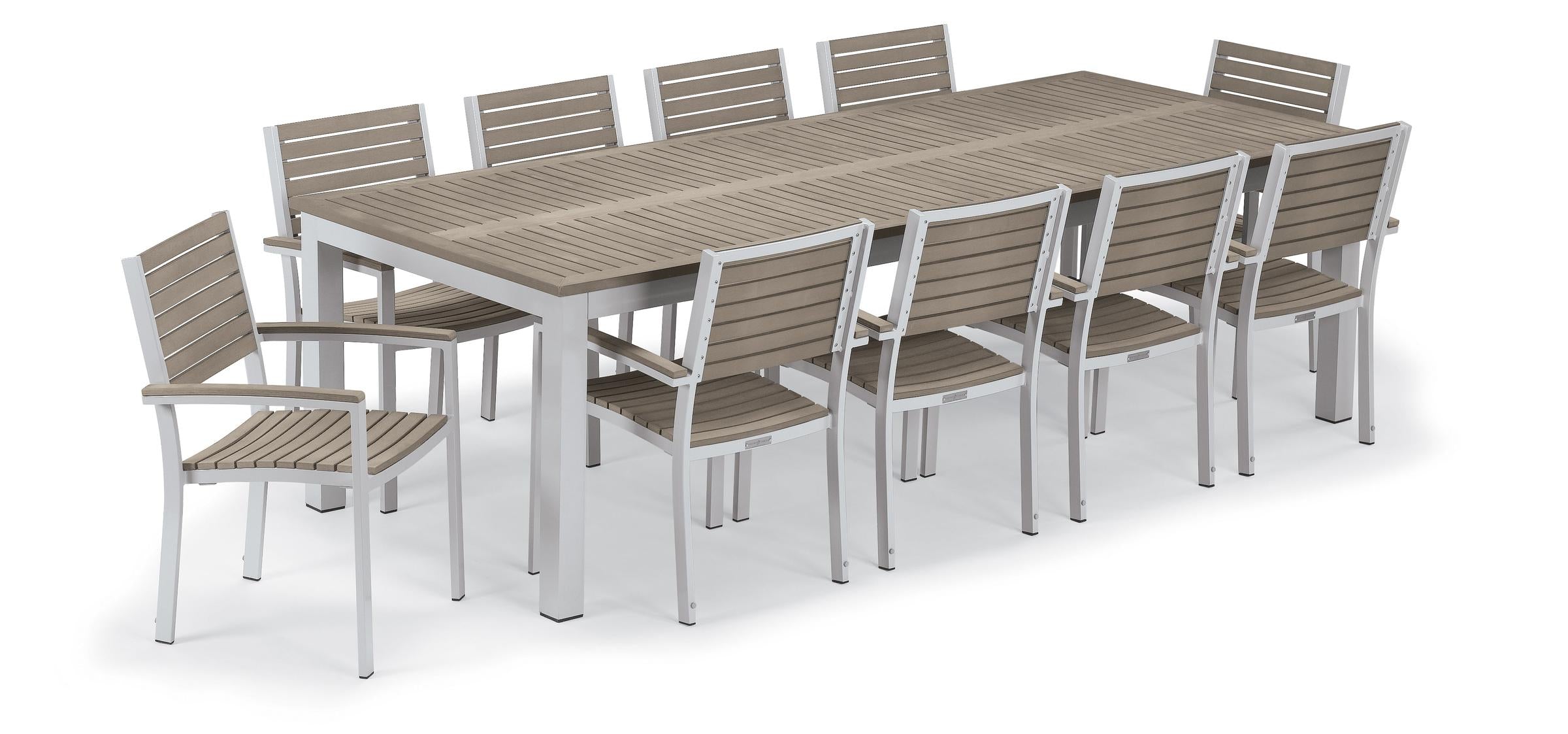 Travira 11-Piece 103"X42" Table And Slat Armchair Dining Set - Powder Coated Aluminum Frame - Tekwood Vintage