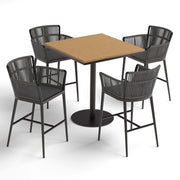Nette 5-Piece 36" Square Bar Table & Bar Chairs Set - Natural Tekwood Top - Carbon Ninja Seat - Pewter Strap