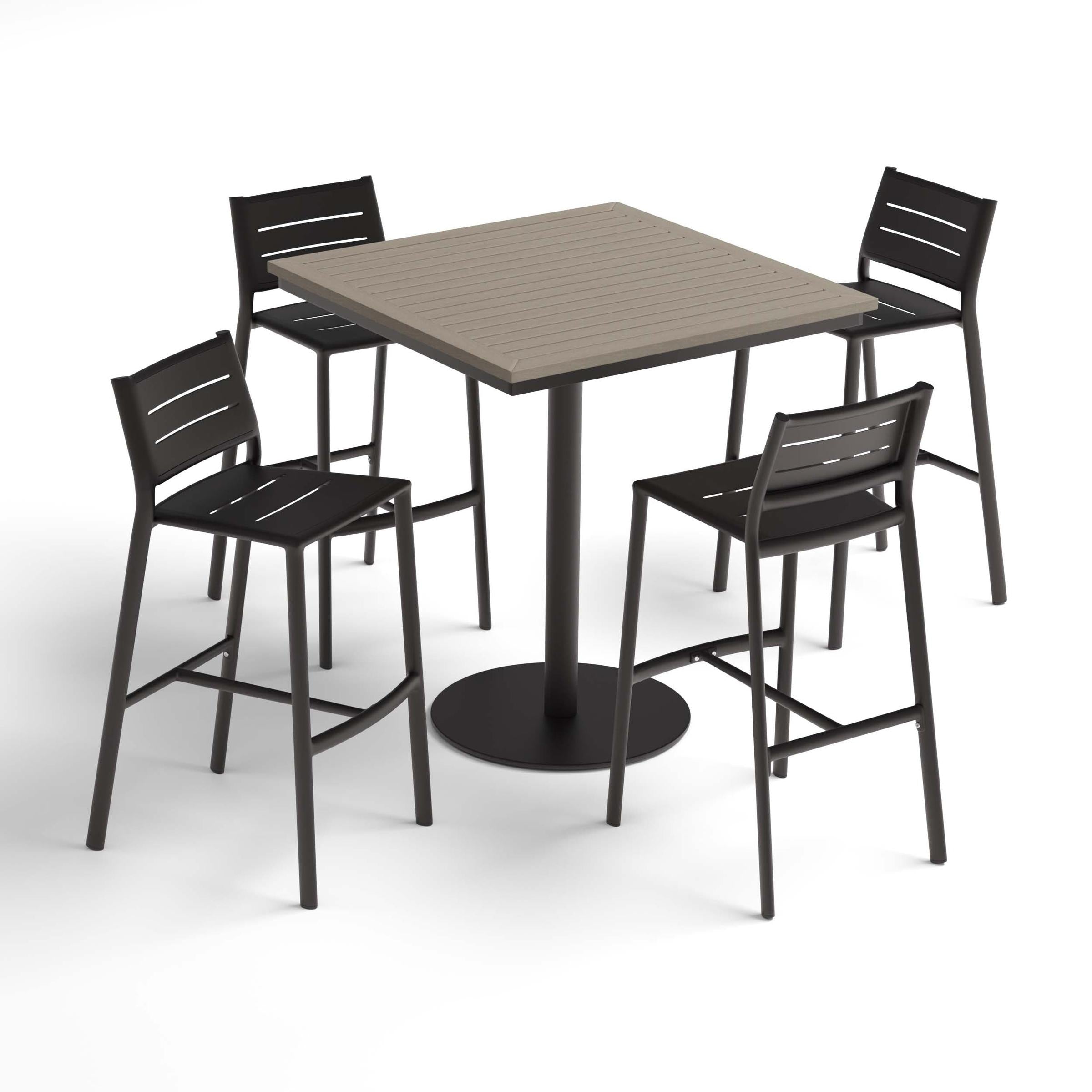 Eiland 5-Piece 36" Square Bar Table & Bar Stools Set - Vintage Tekwood Top - Carbon