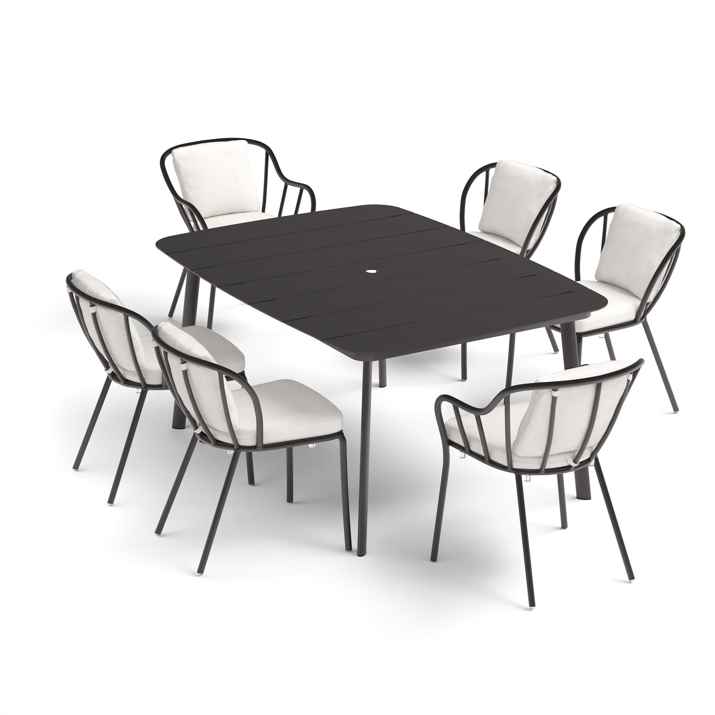 Malti 7-Piece 63" Rectangular Dining Table, Armchairs & Side Chairs Set - Carbon - Bliss Linen Cushion