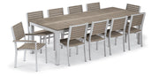 Travira 11-Piece 103"X42" Table And Slat Chair Dining Set - Powder Coated Aluminum Frame - Tekwood Vintage