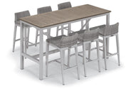 Travira 7-Piece 72"X30" Bar Table & Bar Stool Set - Powder Coated Aluminum Frame - Tekwood Vintage - Resin Wicker Argento 