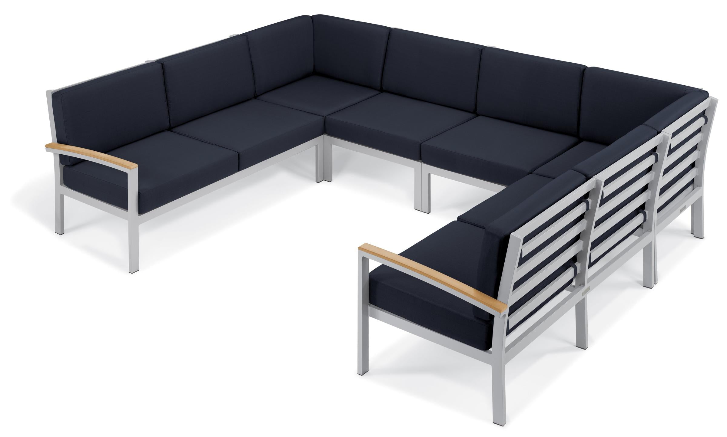 Travira 6-Piece Loveseat Tekwood Chat Set - Midnight Blue Cushion - Natural Tekwood