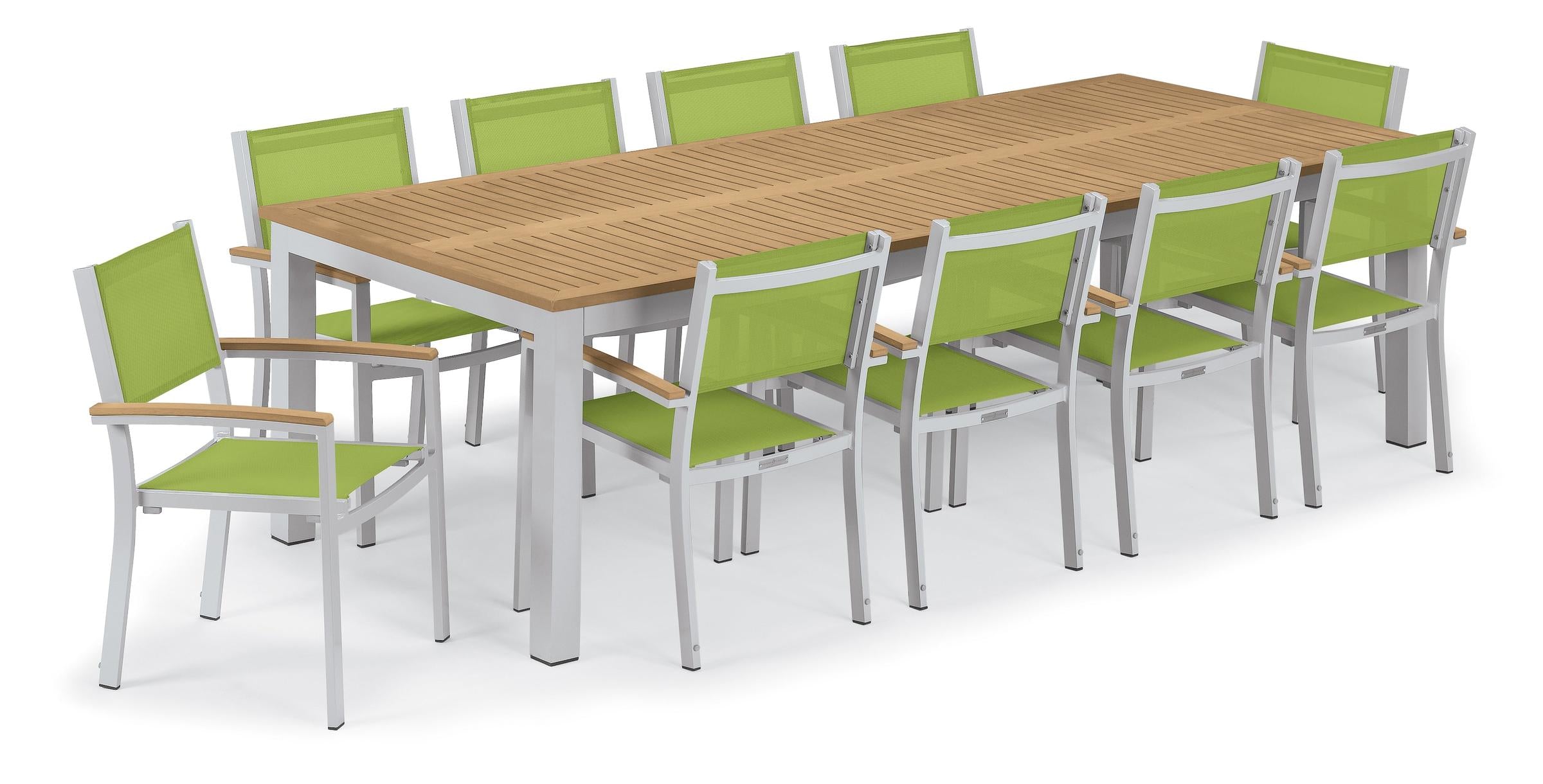 Travira 11-Piece 103"X42" Table And Sling Armchair Dining Set - Powder Coated Aluminum Frame - Tekwood Natural - Go Green Sling