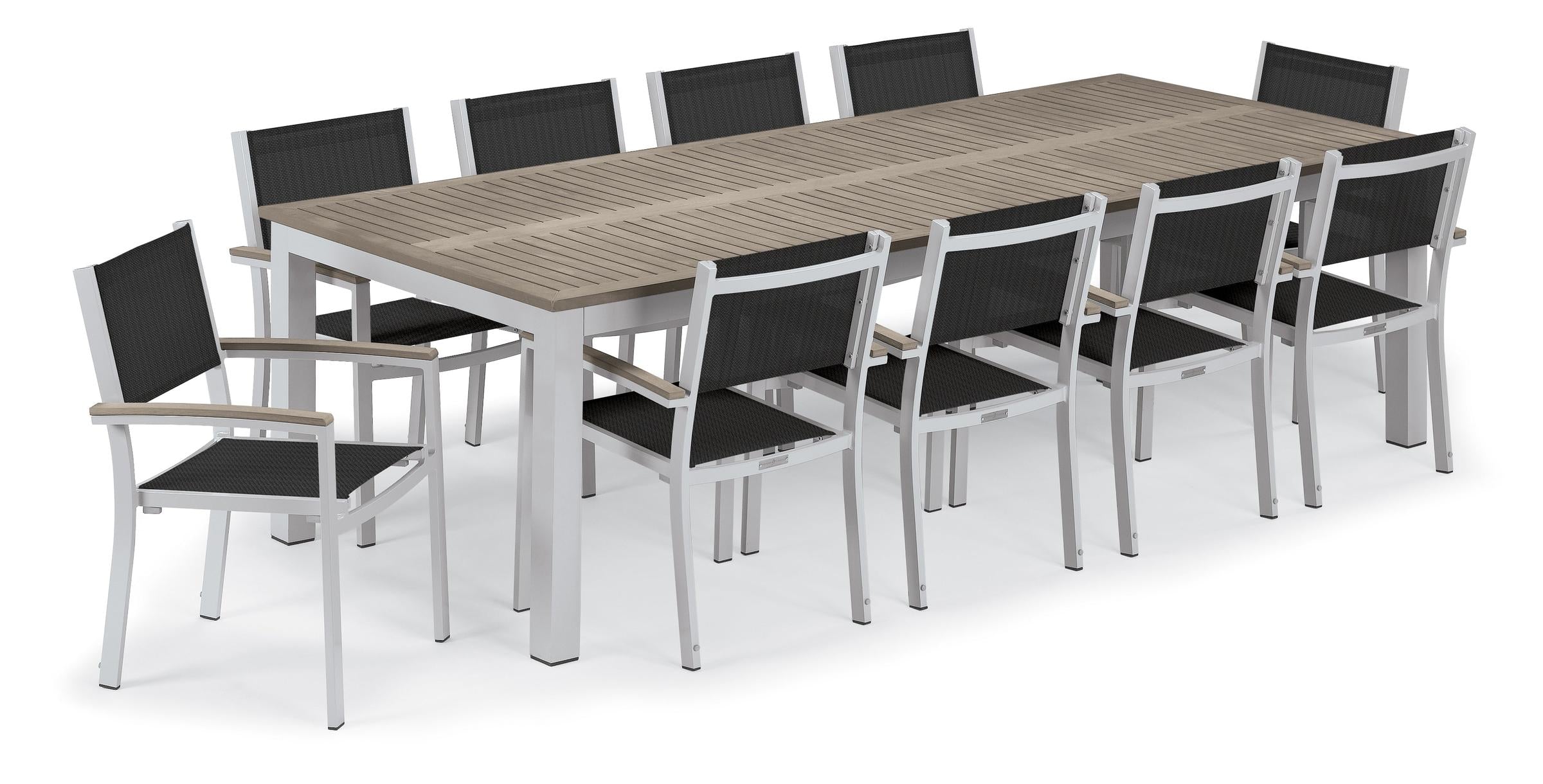 Travira 11-Piece 103"X42" Table And Sling Armchair Dining Set - Powder Coated Aluminum Frame - Tekwood Vintage - Ninja Sling