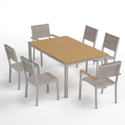 Travira 7-Piece 63" Rectangular Dining Table, Armchairs And Side Chairs Set - Natural Tekwood Top - Flint - Bellows Sling