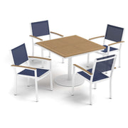 Travira 5-Piece 36" Square Dining Table And Armchairs Set - Chalk - Natural Tekwood Top - Ink Pen Sling