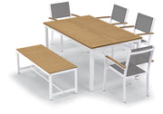Travira 6-Piece 63" Table And Sling Chair Tekwood Dining Set - Titanium Sling - Natural-Tekwood - Chalk Frame