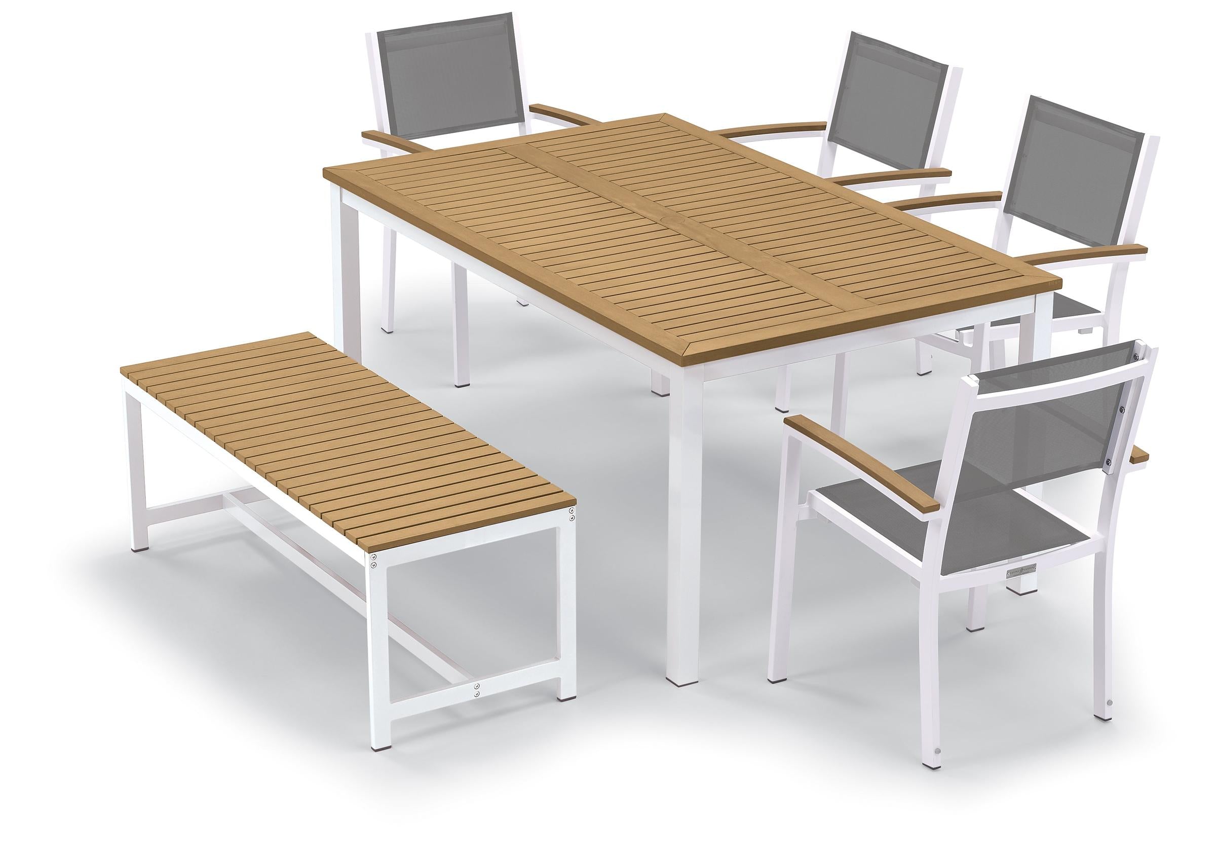 Travira 6-Piece 63" Table And Sling Chair Tekwood Dining Set - Titanium Sling - Natural-Tekwood - Chalk Frame