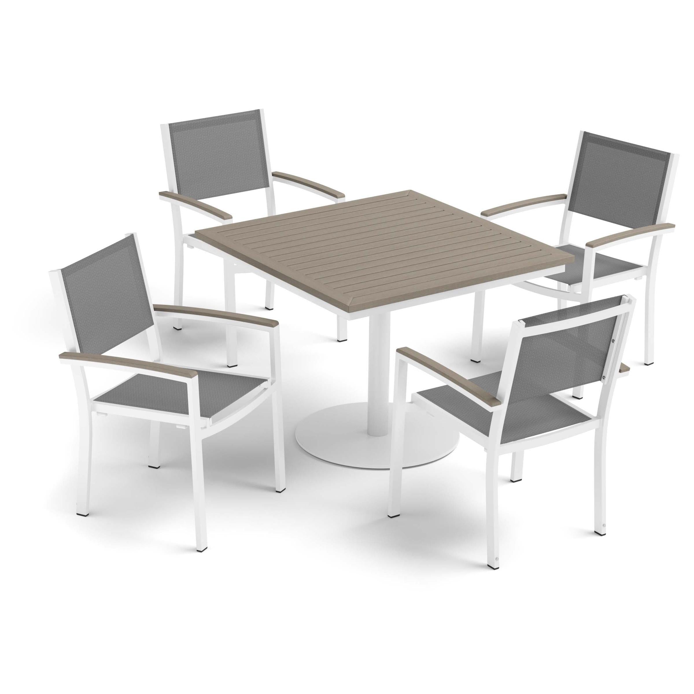 Travira 5-Piece 36" Square Dining Table And Armchairs Set - Chalk - Vintage Tekwood Top - Titanium Sling