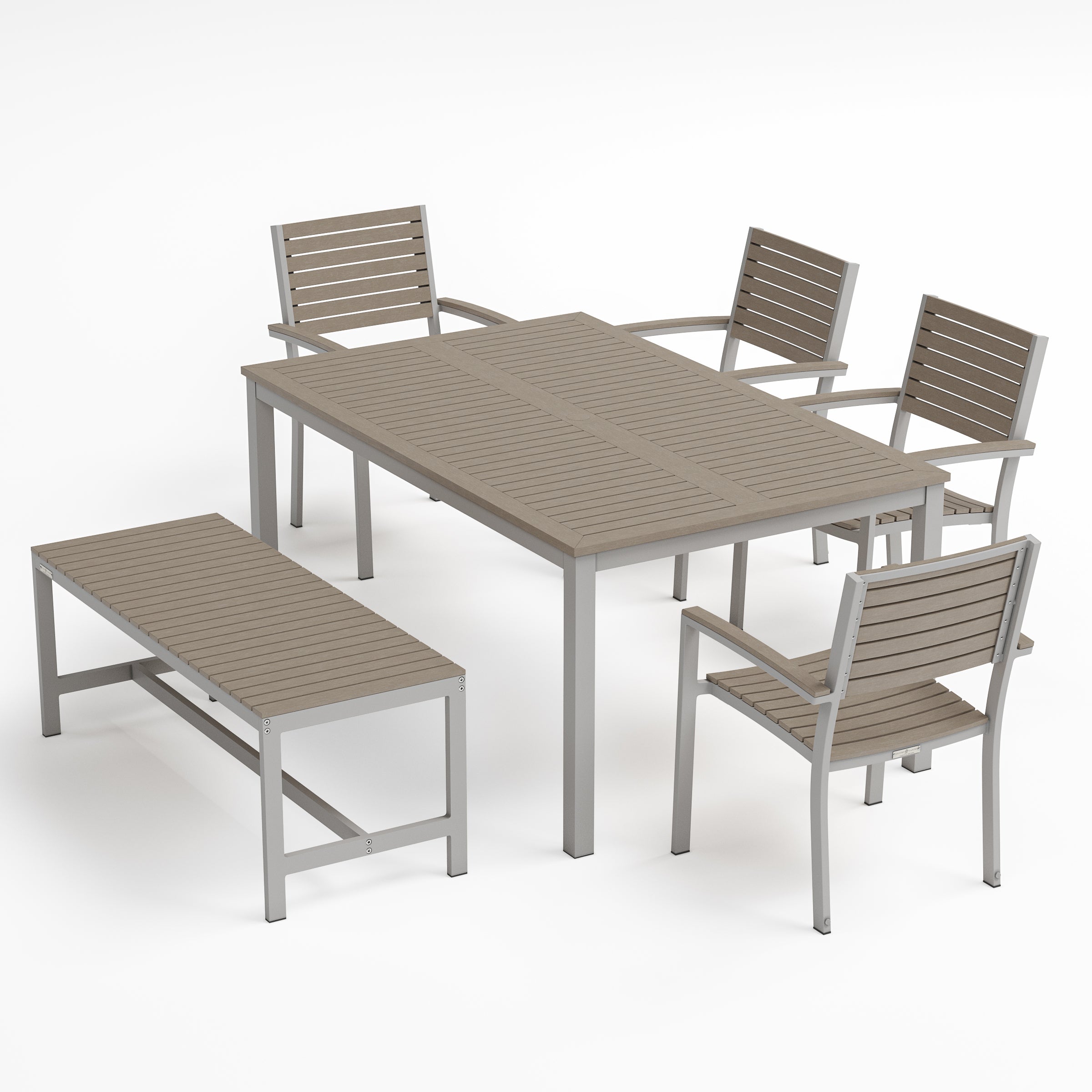 Travira 6-Piece 63"X40" Rectangular Dining Table, Slat Chairs, And Bench Set - Flint Frame - Vintage Tekwood