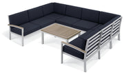 Travira 7-Piece Loveseat & Table Tekwood Chat Set - Midnight Blue Cushion - Vintage Tekwood
