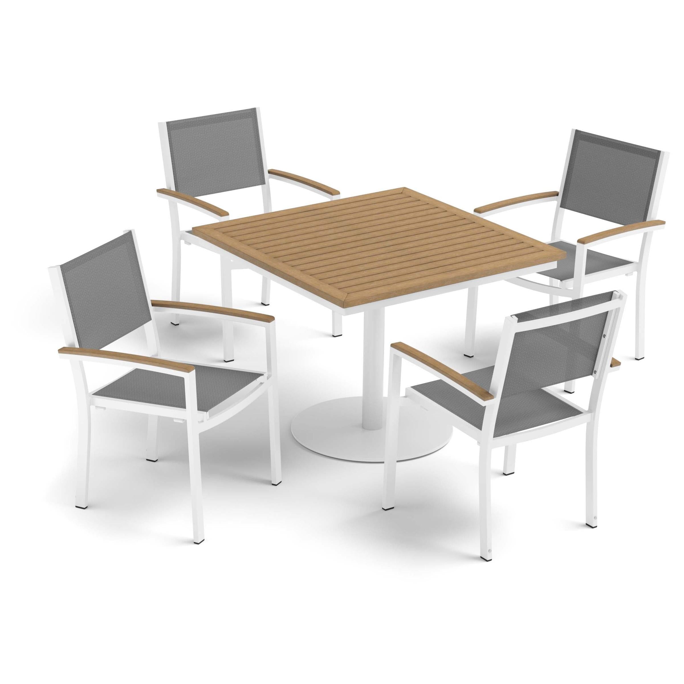 Travira 5-Piece 36" Square Dining Table And Armchairs Set - Chalk -  Natural Tekwood Top - Titanium Sling