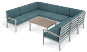 Travira 7-Piece Loveseat & Table Tekwood Chat Set - Ice Blue Cushion - Vintage Tekwood