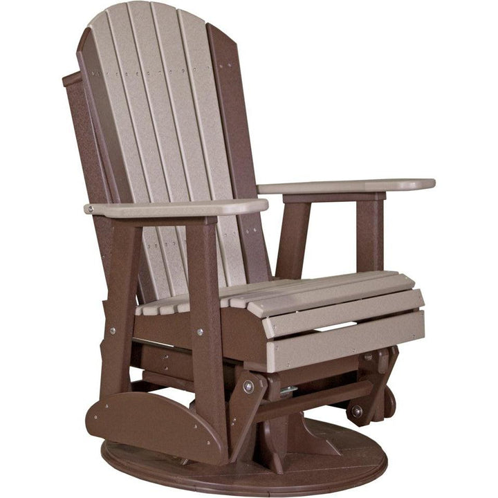 LC2SAPGWWCBR-LuxCraft-Adirondack Swivel Glider Chair-Weatherwood Chestnut Brown-Pangaea Patio