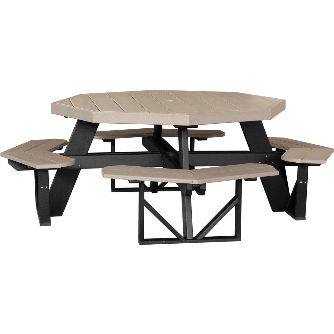 LCPOPTWWB-LuxCraft-Octagon Picnic Table-Weatherwood Black-Pangaea Patio