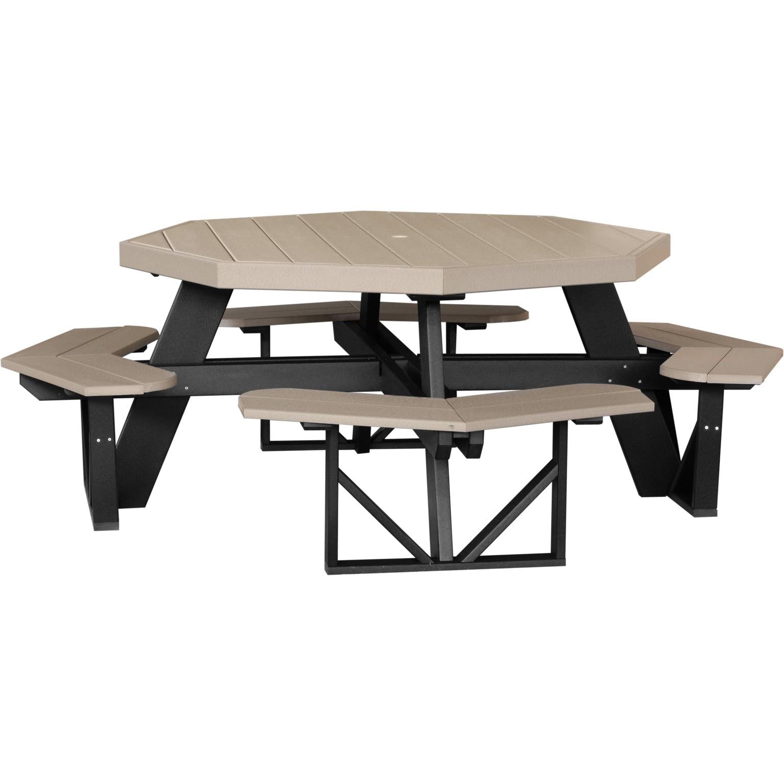 LCPOPTWWB-LuxCraft-Octagon Picnic Table-Weatherwood Black-Pangaea Patio