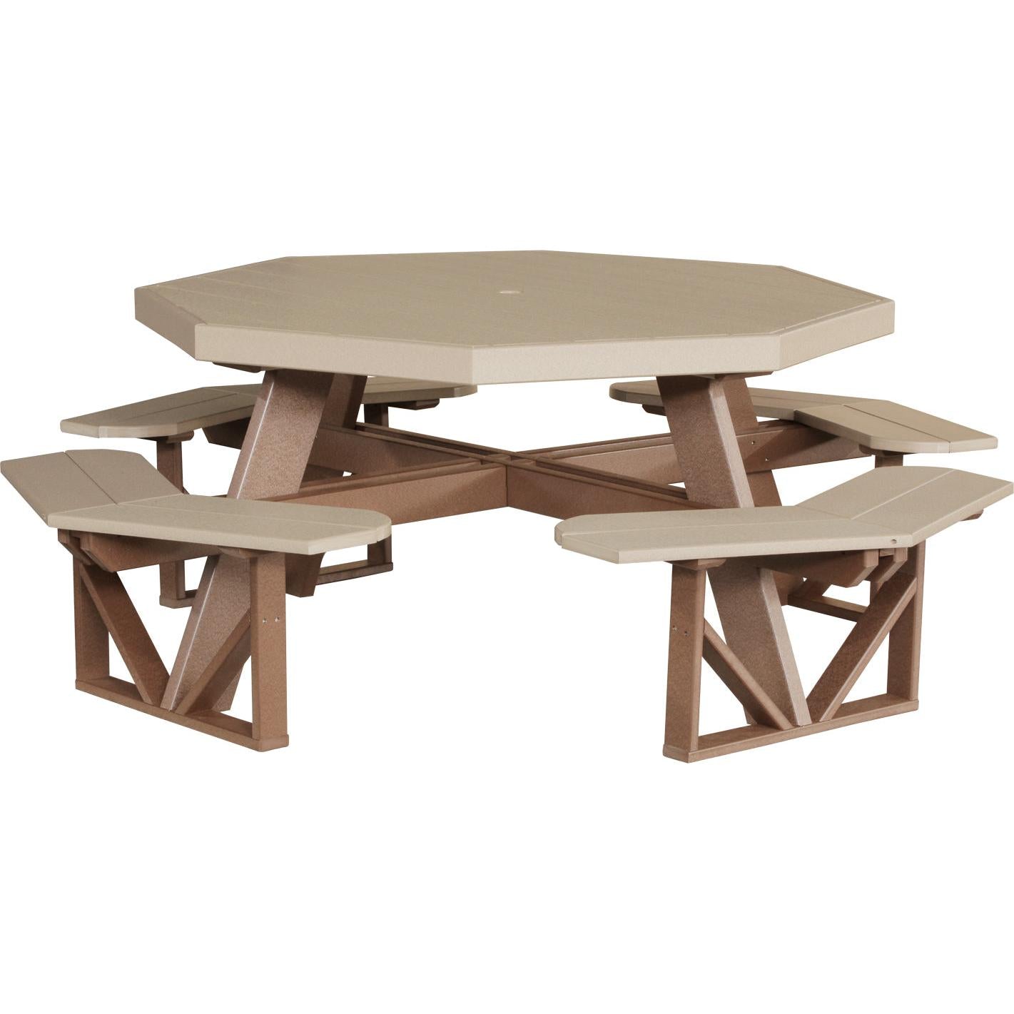 LCPOPTWWCBR-LuxCraft-Octagon Picnic Table-Weatherwood Chestnut Brown-Pangaea Patio