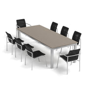 Orso 9-Piece 103" Rectangular Dining Table, Armchairs & Side Chairs Set - Vintage Tekwood Top - Flint - Shadow Resin Wicker