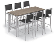 Travira 7-Piece 72"X30" Bar Table And Sling Bar Chair Set - Powder Coated Aluminum Frame - Tekwood Vintage -Black Sling