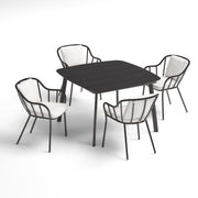Malti 5-Piece 45" Square Dining Table & Armchairs Set - Carbon - Bliss Linen Cushion