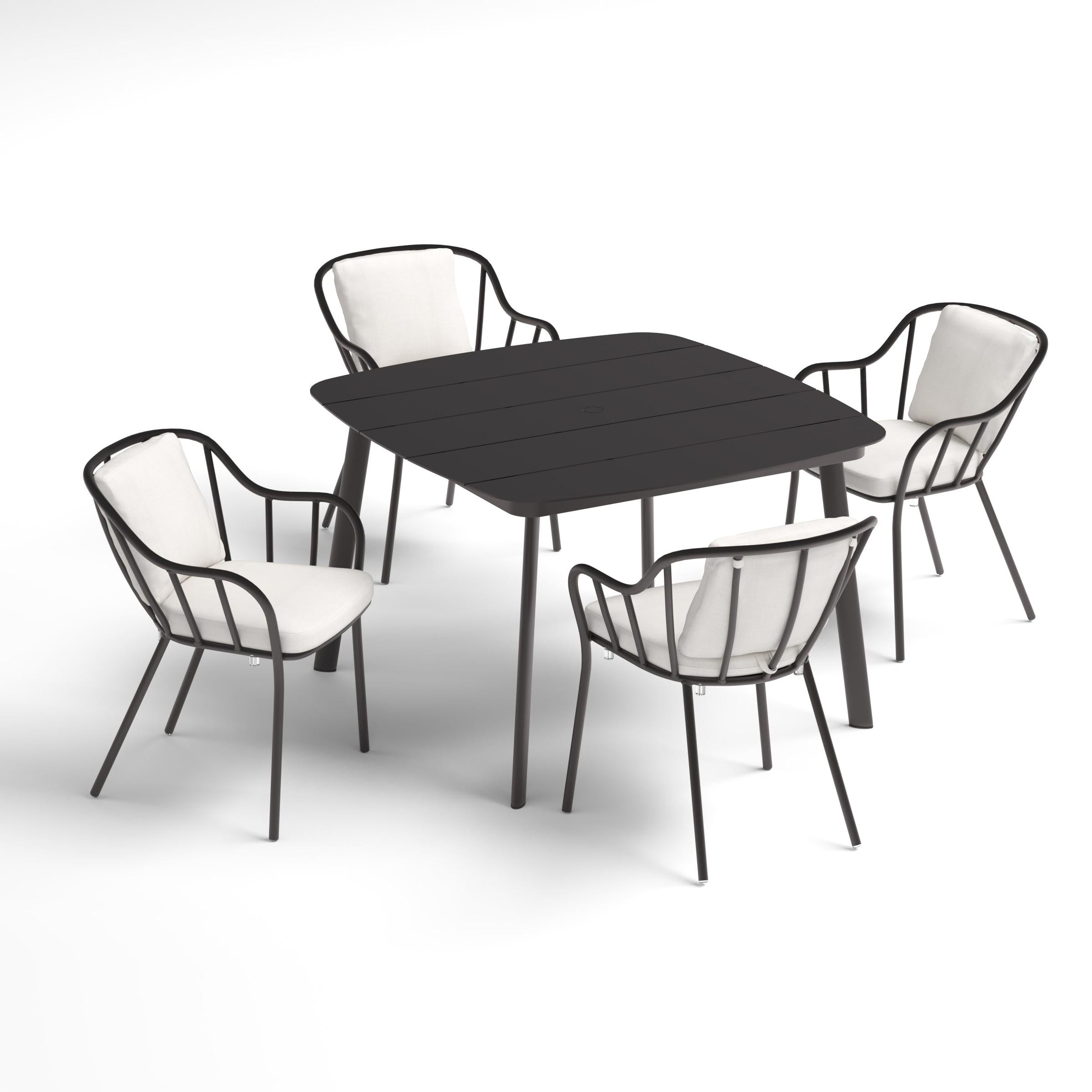 Malti 5-Piece 45" Square Dining Table & Armchairs Set - Carbon - Bliss Linen Cushion
