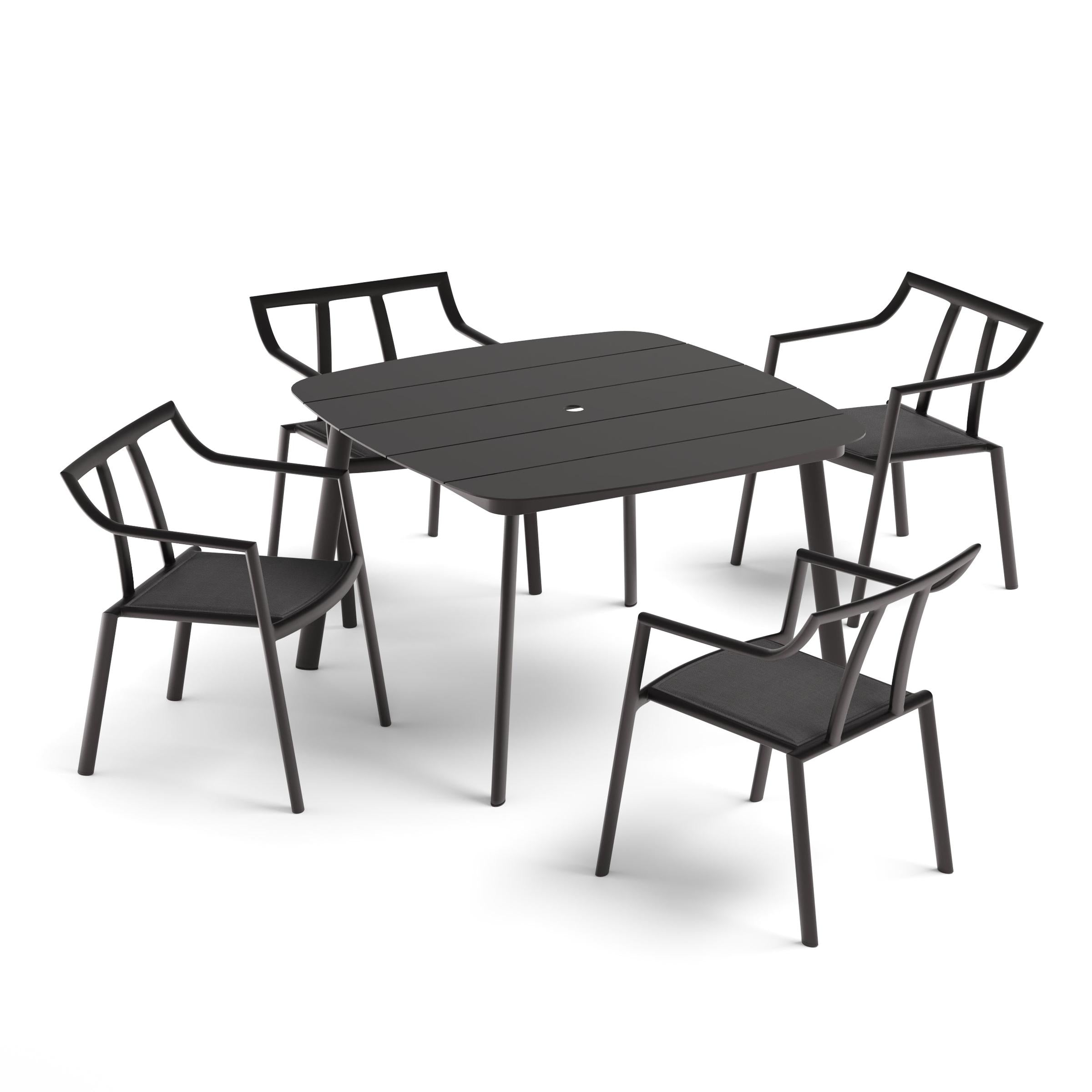 Markoe 5-Piece 45" Square Dining Table & Armchair Set - Carbon - Ninja Seat