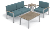 Travira 4-Piece Seat & Table Tekwood Chat Set - Ice Blue Cushion - Vintage Tekwood