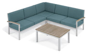 Travira 4-Piece Loveseat & Coffee Table Tekwood Chat Set - Ice Blue Cushion - Vintage Tekwood