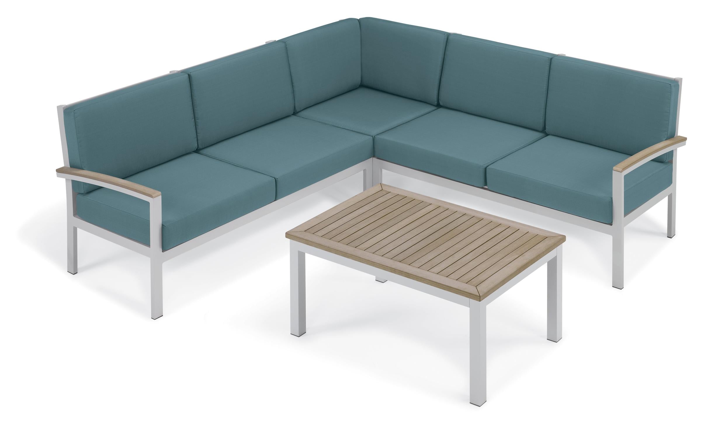 Travira 4-Piece Loveseat & Coffee Table Tekwood Chat Set - Ice Blue Cushion - Vintage Tekwood