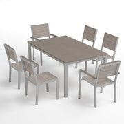 Travira 7-Piece 63" Rectangular Dining Table, Armchairs, And Side Chairs Set - Vintage Tekwood Top - Flint - Bellows Sling