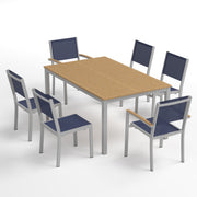 Travira 7-Piece 63" Rectangular Dining Table, Armchairs And Side Chairs Set - Natural Tekwood Top - Flint - Ink Pen Sling