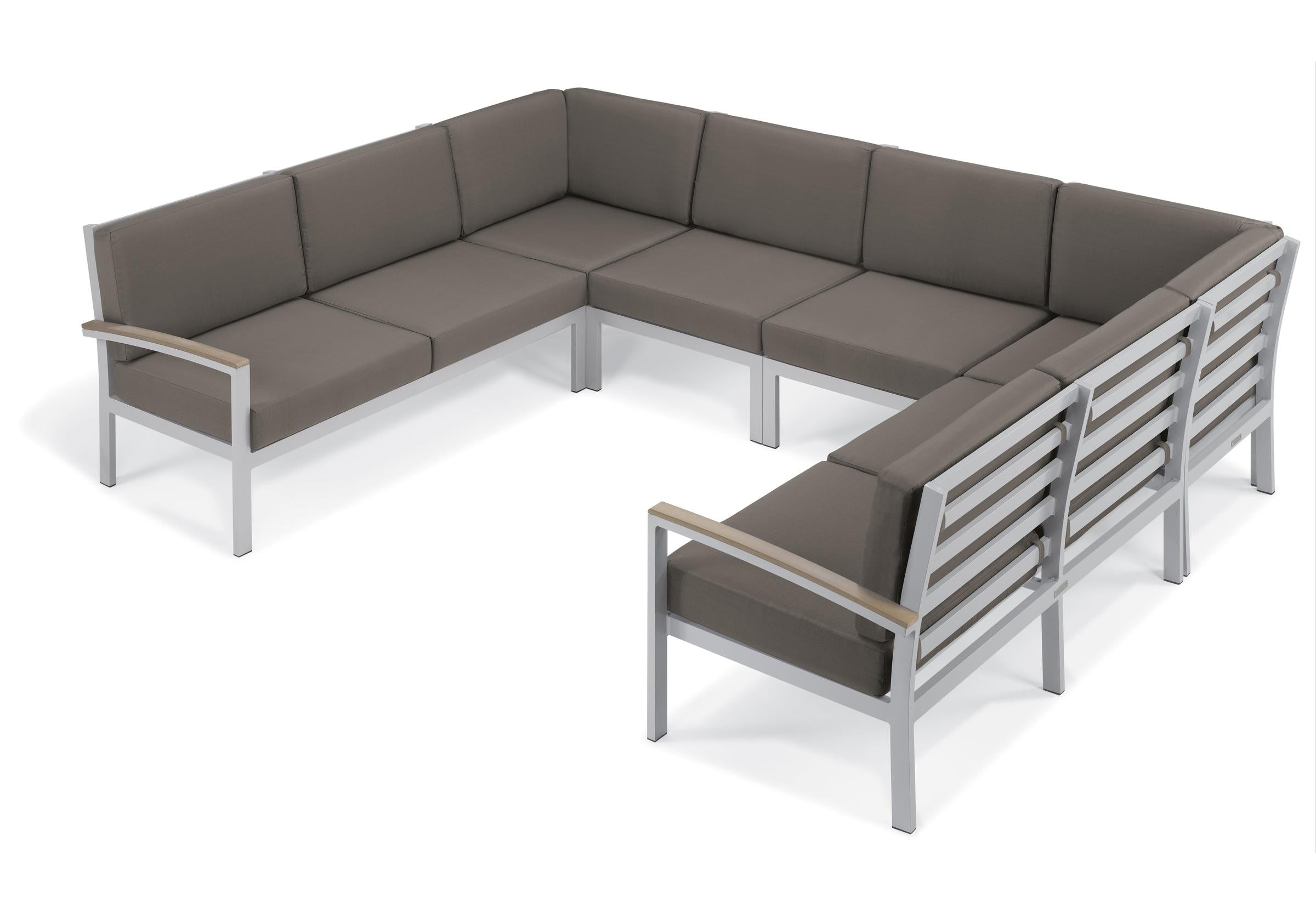 Travira 6-Piece Loveseat Tekwood Chat Set - Stone Cushion - Vintage Tekwood