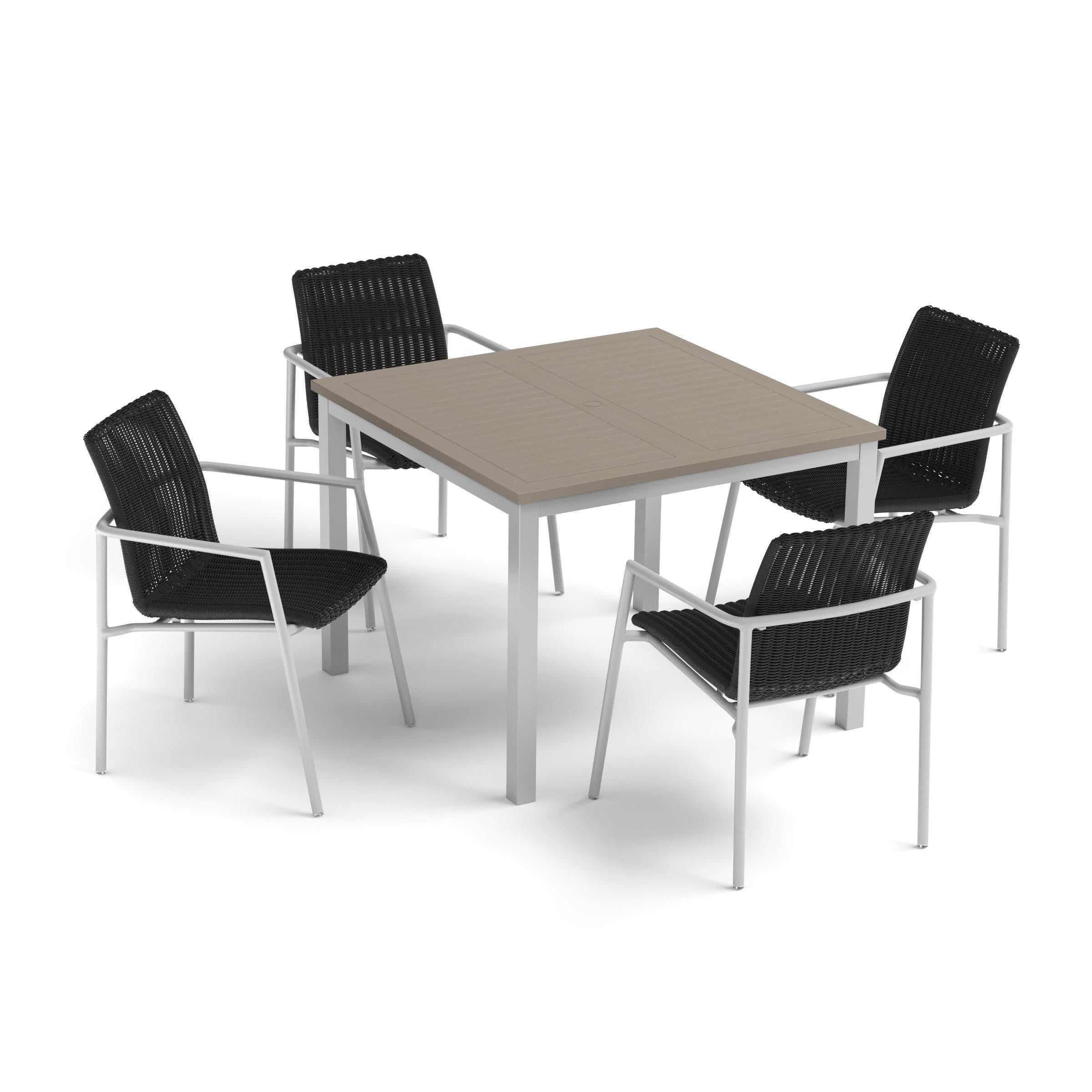 Orso 5-Piece 39" Square Dining Table & Armchairs Set - Vintage Tekwood Top - Flint - Shadow Resin Wicker