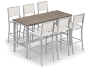 Travira 7-Piece 72"X30" Bar Table And Sling Bar Chair Set - Powder Coated Aluminum Frame - Tekwood Vintage -Natural Sling