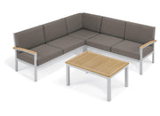 Travira 4-Piece Loveseat & Coffee Table Tekwood Chat Set - Stone Cushion - Natural Tekwood