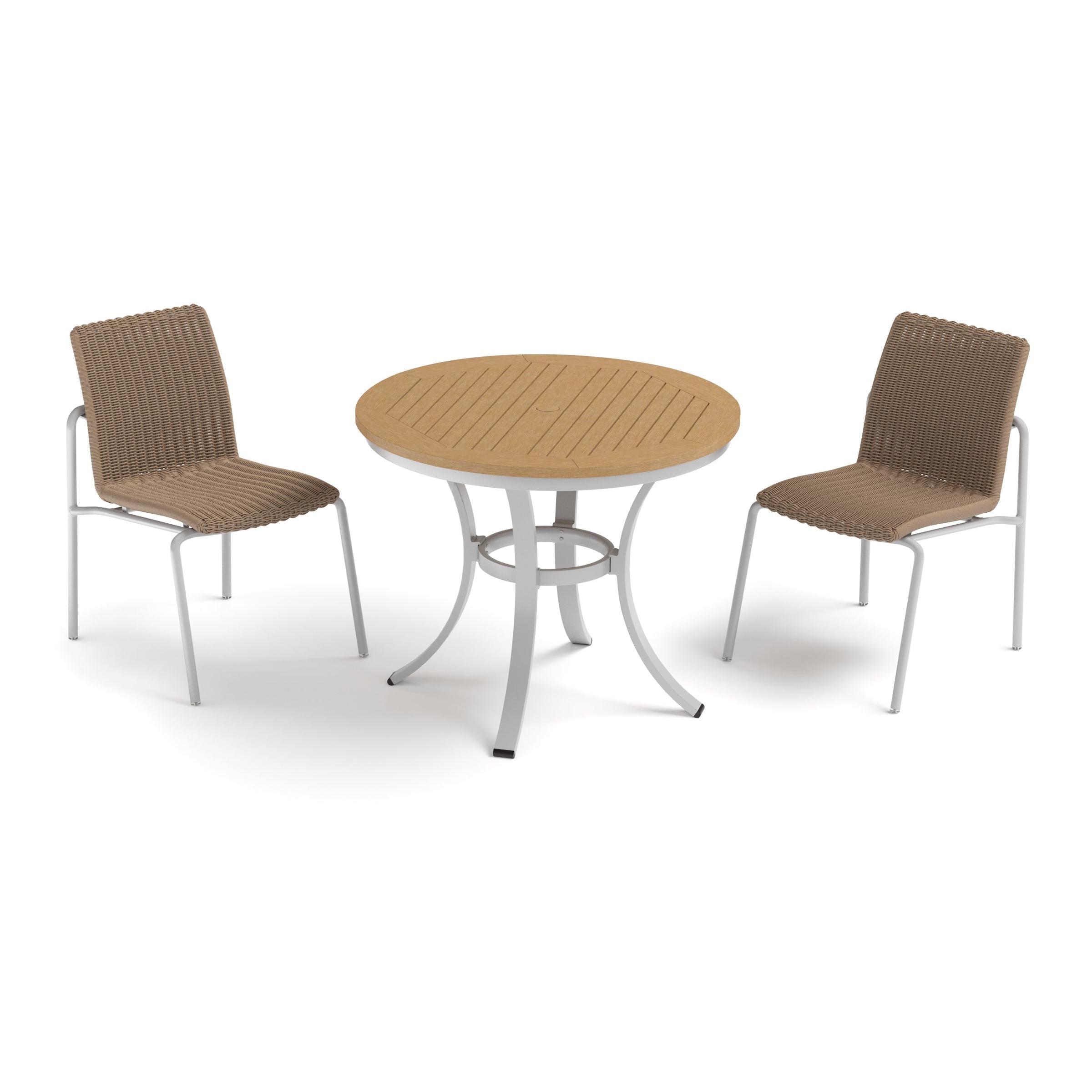 Orso 3-Piece 36" Cafe Bistro Table & Side Chairs Set - Flint - Natural Tekwood Top - Sand Resin Wicker