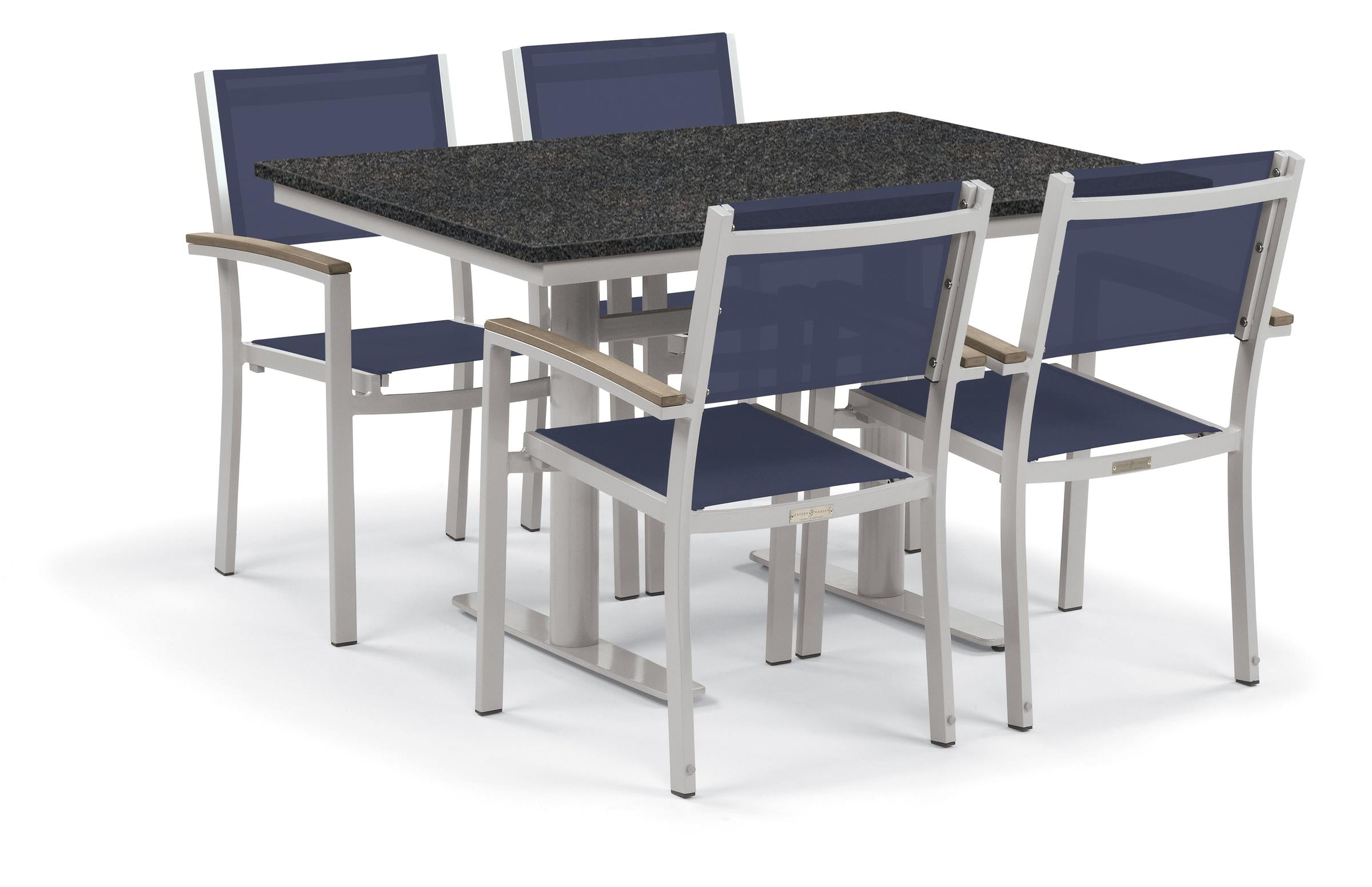 Travira 5-Piece 34X48'' Table And Sling Chair Bistro Set - Ink-Pen Sling - Vintage-Tekwood - Charcoal-Lite-Core Top