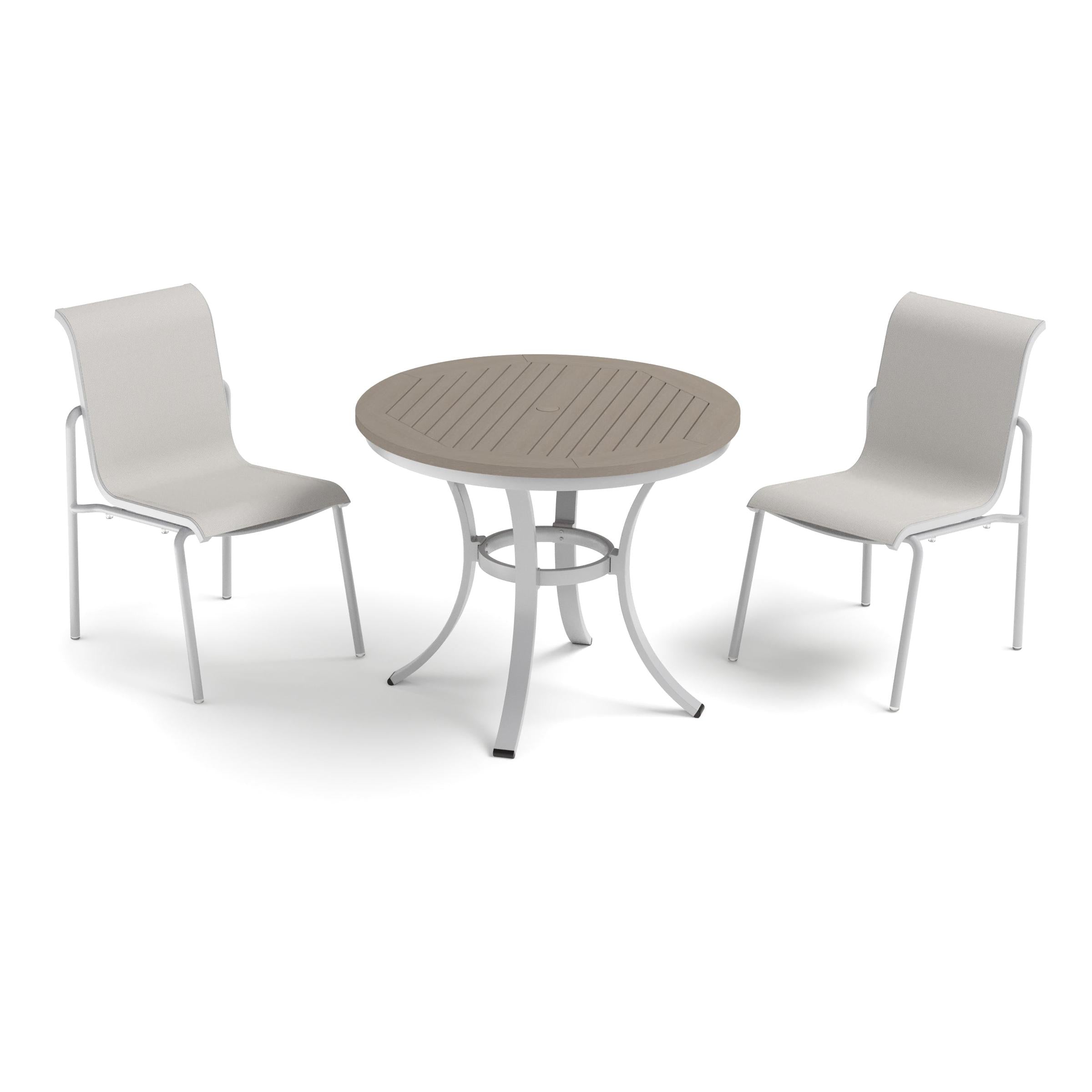Orso 3-Piece 36" Cafe Bistro Table & Side Chairs Set - Flint - Vintage Tekwood Top - Fog Sling