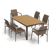 Orso 7-Piece 63" Rectangular Dining Table, Armchairs & Side Chairs Set - Natural Tekwood Top - Carbon - Sand Resin Wicker