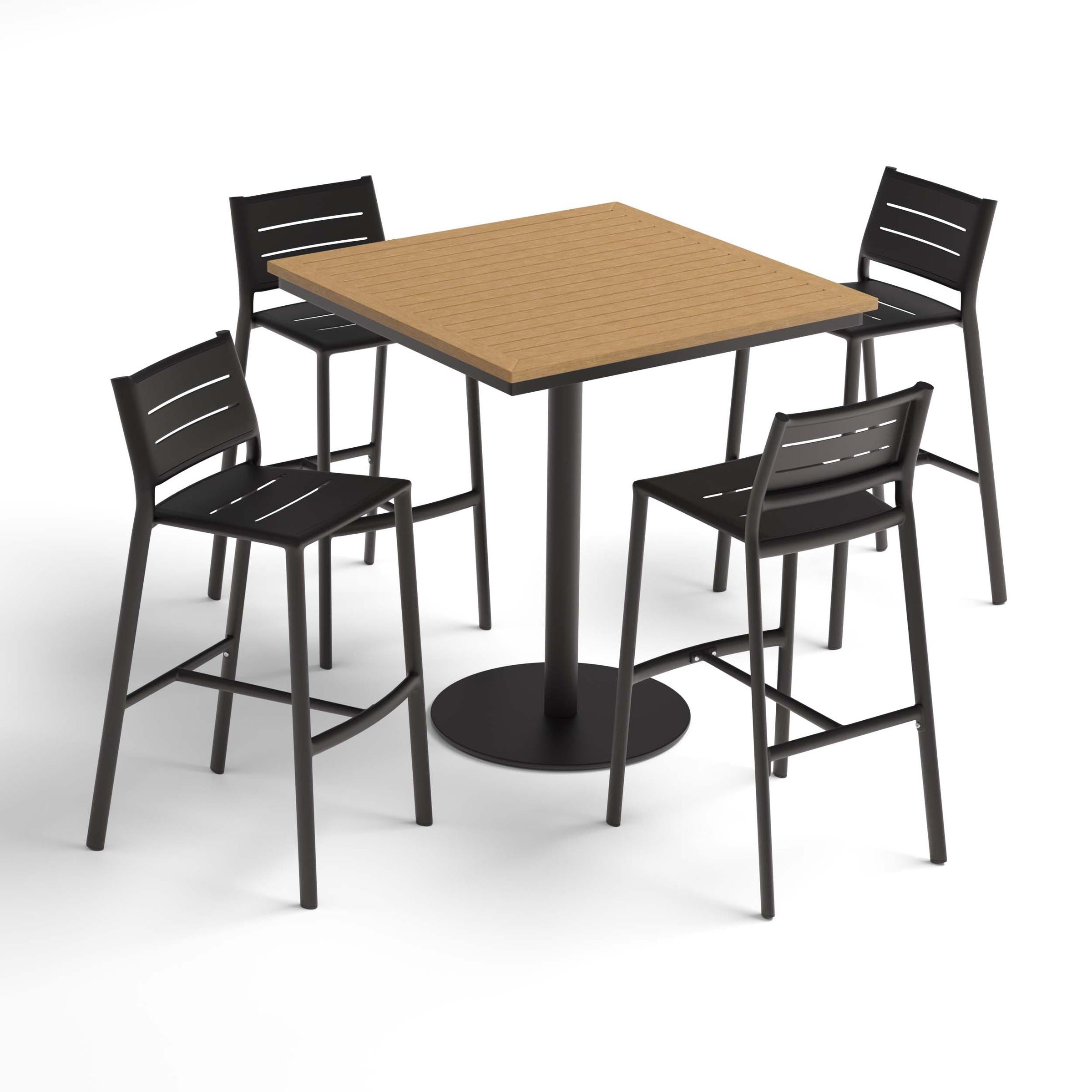 Eiland 5-Piece 36" Square Bar Table & Bar Stools Set - Natural Tekwood Top - Carbon