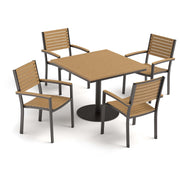 Travira 5-Piece 36" Square Dining Table And Armchairs Set - Carbon - Natural Tekwood Top, Seat & Back