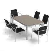 Orso 7-Piece 63" Rectangular Dining Table, Armchairs & Side Chairs Set - Vintage Tekwood Top - Flint - Shadow Resin Wicker