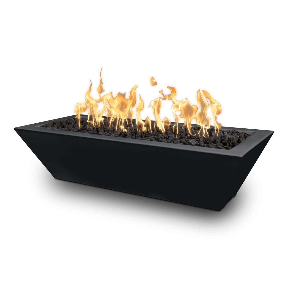 The Outdoor Plus Linear Maya powder coated metal fire bowl in Black