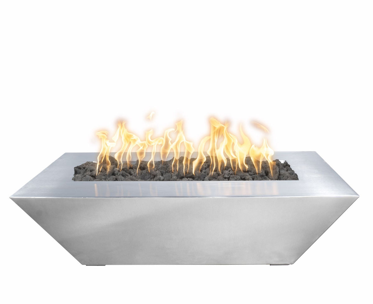 The Outdoor Plus Linear Maya stainless steel fire bowl