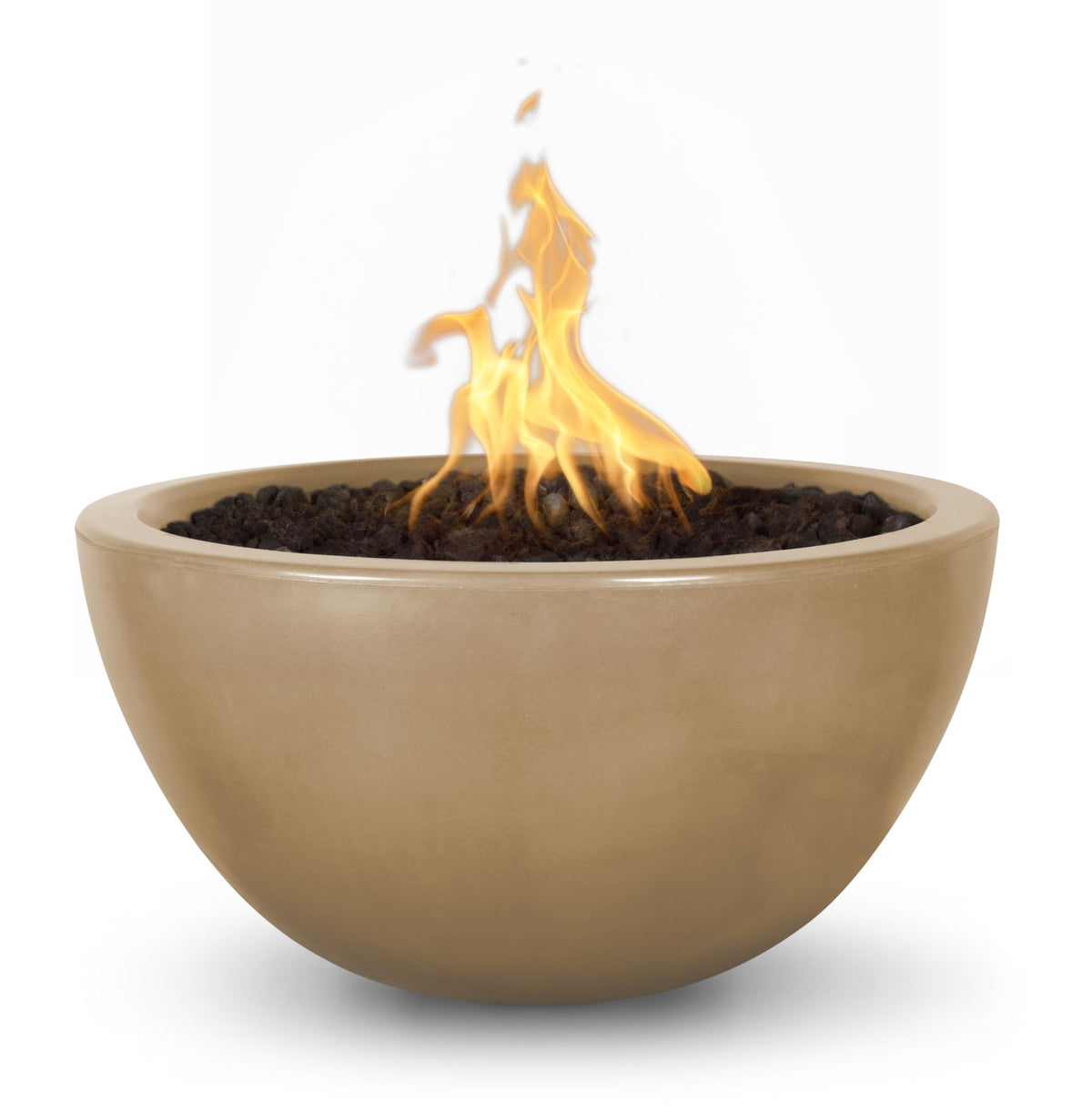 The Outdoor Plus Luna GFRC fire bowl in Brown