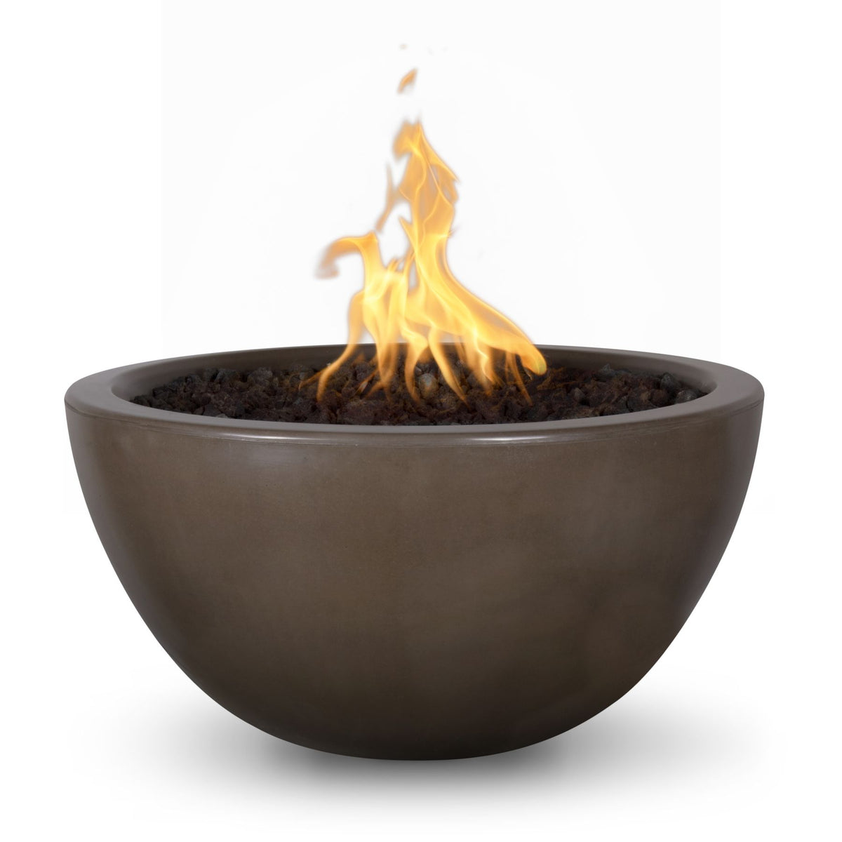 The Outdoor Plus Luna GFRC fire bowl in Chocolate