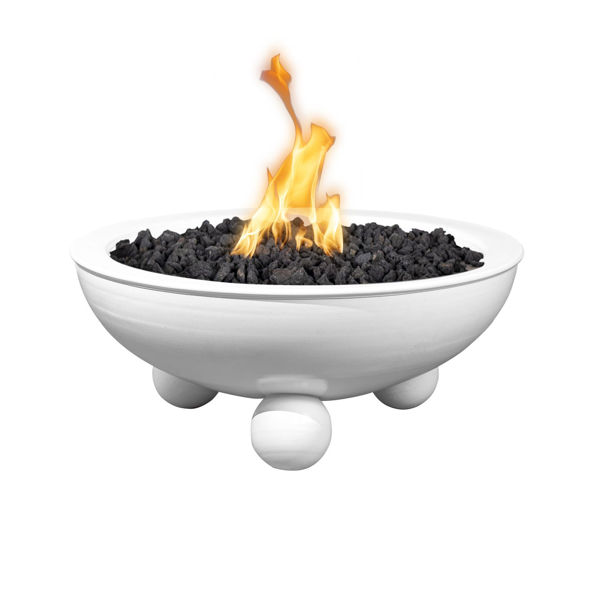The Outdoor Plus Sedona Round Leg powder coated metal fire bowl in White